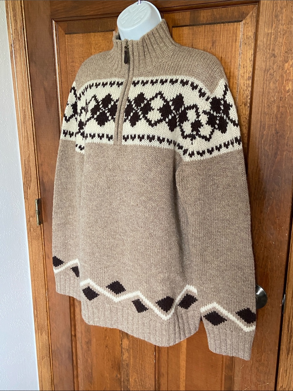 L.L.Bean 100% Shetland lambs wool quarter-zip Mens sweater Outdoors Size Large - Picture 3 of 9